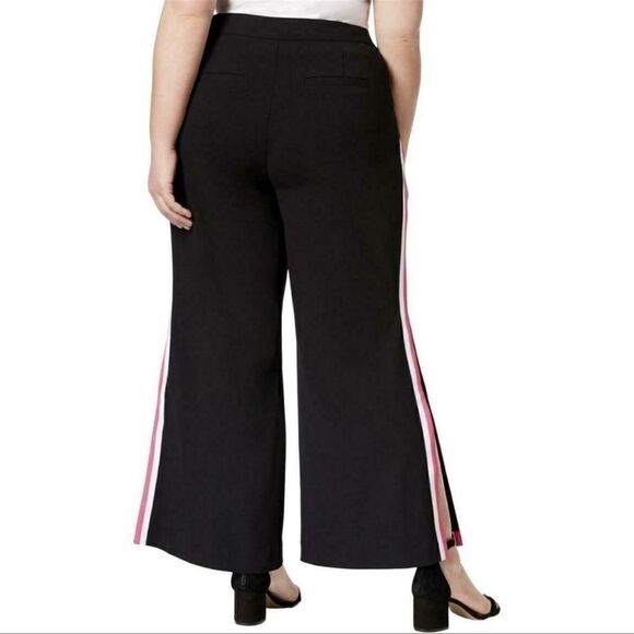 INC Black Wide Leg Pink White Racing Stripe Pants - Picture 2 of 9